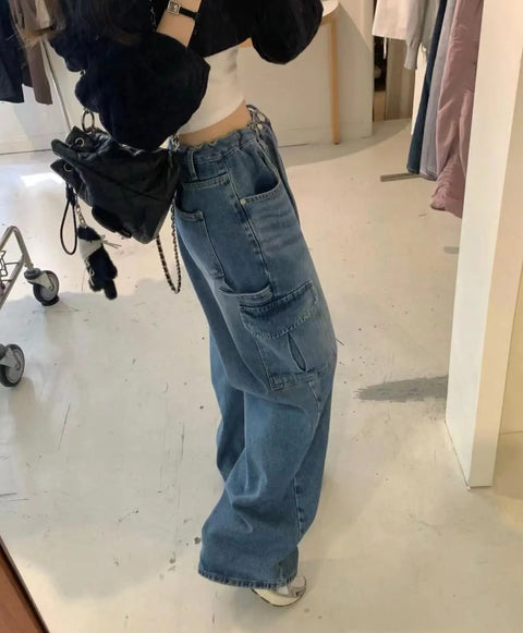 New High Waist Lace-up Casual Cargo Multi-pocket Loose Wide Leg Pant CODE: KAR3344
