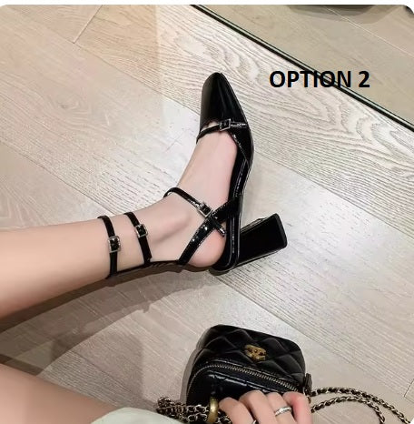 New French square thick with a line with a bun head patent high Heel CODE: KAR3349