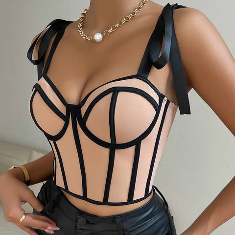 New Fashion Bandage Camisoles Sexy Lace-up Corset  Backless Tunics Crop Top CODE: KAR3358