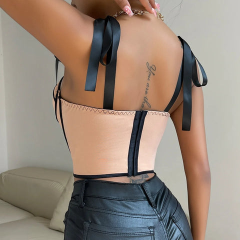New Fashion Bandage Camisoles Sexy Lace-up Corset  Backless Tunics Crop Top CODE: KAR3358