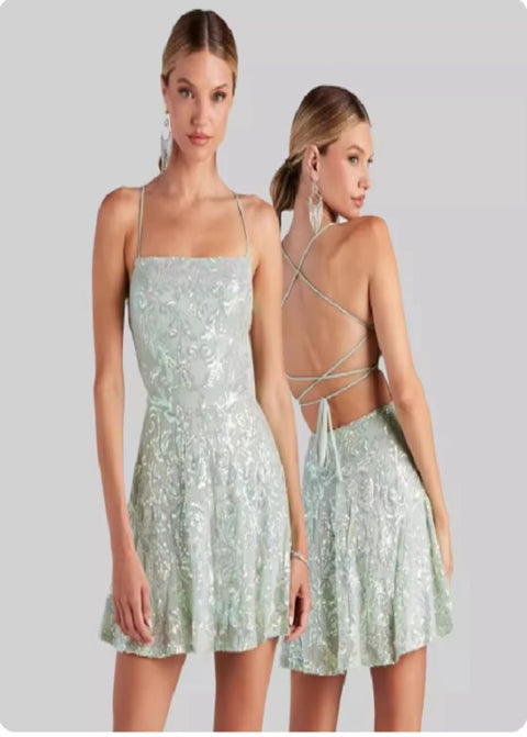 Summer Fashion Slim Fit Sequined Sleeveless Camis Short Dress CODE: KAR3364