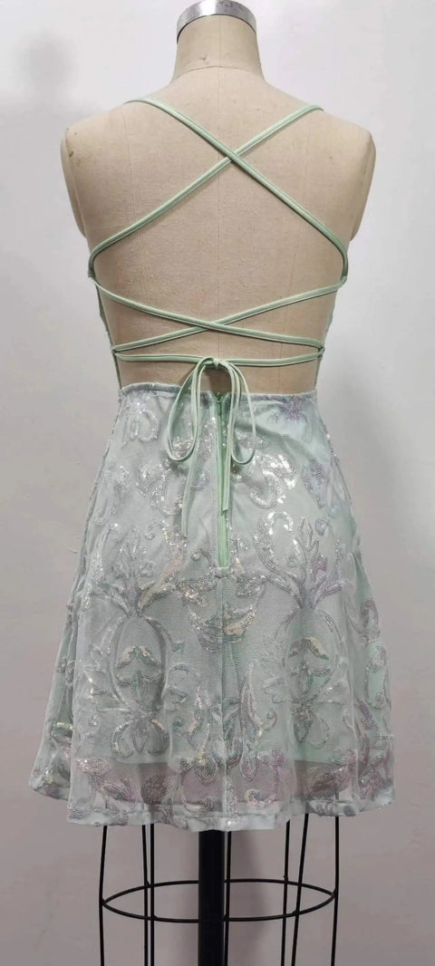 Summer Fashion Slim Fit Sequined Sleeveless Camis Short Dress CODE: KAR3364