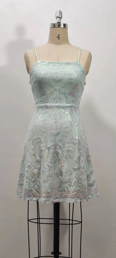 Summer Fashion Slim Fit Sequined Sleeveless Camis Short Dress CODE: KAR3364