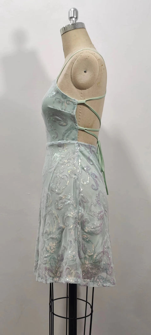 Summer Fashion Slim Fit Sequined Sleeveless Camis Short Dress CODE: KAR3364