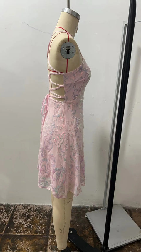 Summer Fashion Slim Fit Sequined Sleeveless Camis Short Dress CODE: KAR3364