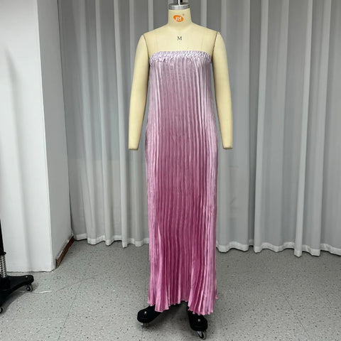 Summer Elegant Sleeveless Tube Mermaid Pleated Loose Maxi Dress CODE: KAR3367