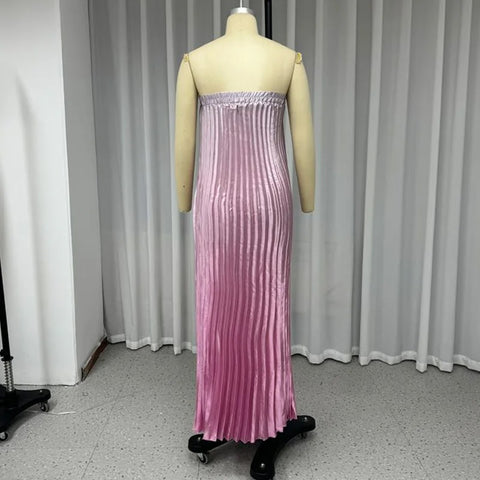 Summer Elegant Sleeveless Tube Mermaid Pleated Loose Maxi Dress CODE: KAR3367