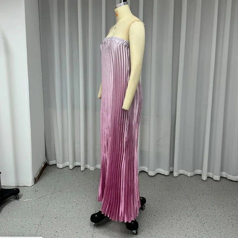 Summer Elegant Sleeveless Tube Mermaid Pleated Loose Maxi Dress CODE: KAR3367