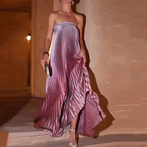 Summer Elegant Sleeveless Tube Mermaid Pleated Loose Maxi Dress CODE: KAR3367