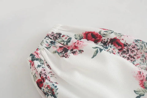 Summer New Puff Sleeve Lotus Leaf Printed V-Neck Knee-length Waist Lace-up Decoration Vestidos Dress CODE: KAR3372