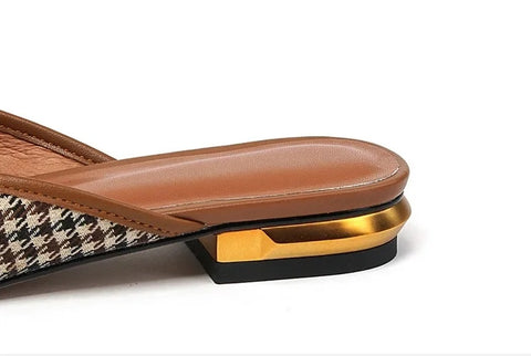 New Plaid Casual Mules Square Toe Tassel Fringed Flat CODE: KAR3373