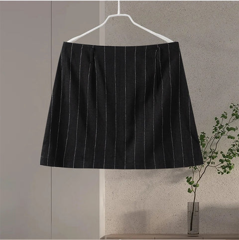 New Casual Striped Mini Skirt Vest Slim Round Neck Sleeveless Single Breasted 2 Pieces Set CODE: KAR3375