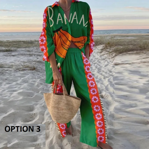 New Printed Loose Full Sleeve Lapel Shirt Pant Two-Piece Set CODE: KAR3376