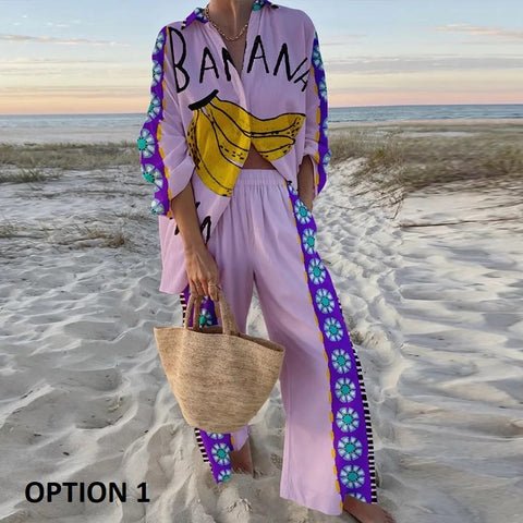 New Printed Loose Full Sleeve Lapel Shirt Pant Two-Piece Set CODE: KAR3376