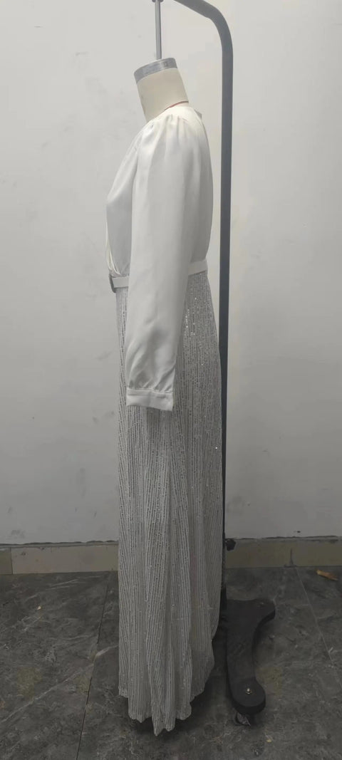 New fashion V-neck long sleeved shirt with elegant temperament slim waist jumpsuit CODE: KAR3379