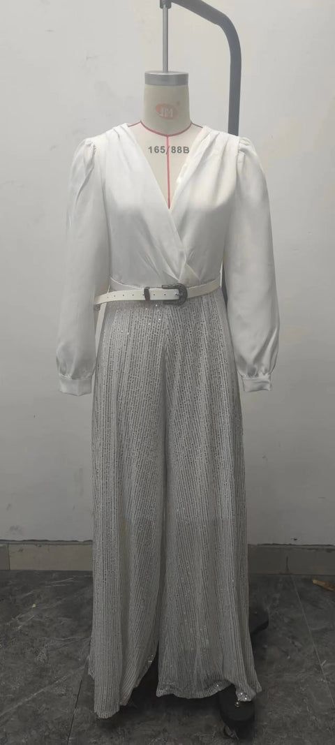 New fashion V-neck long sleeved shirt with elegant temperament slim waist jumpsuit CODE: KAR3379