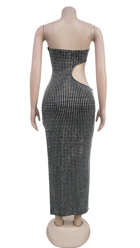 New Luxury Fashion Rhinestones Hollow Out Slit Off Shoulder Backless Bodycon Vestidos Dress CODE: KAR3381
