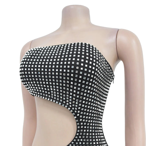 New Luxury Fashion Rhinestones Hollow Out Slit Off Shoulder Backless Bodycon Vestidos Dress CODE: KAR3381