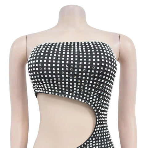 New Luxury Fashion Rhinestones Hollow Out Slit Off Shoulder Backless Bodycon Vestidos Dress CODE: KAR3381