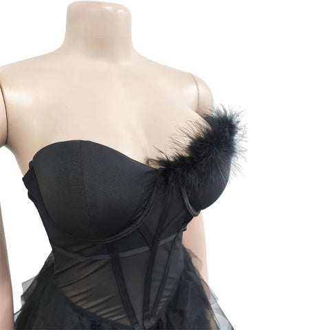 New Fashion Sleeveless Wrapped Chest Mesh Open Back Fishbone Perspective Long Dress CODE: KAR3383