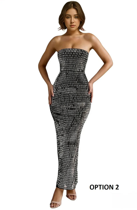 Summer New Trend Strapless Solid Color Hot Drill Sleeveless Long Dress CODE: KAR3384