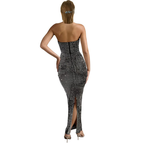 Summer New Trend Strapless Solid Color Hot Drill Sleeveless Long Dress CODE: KAR3384