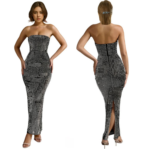 Summer New Trend Strapless Solid Color Hot Drill Sleeveless Long Dress CODE: KAR3384