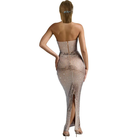 Summer New Trend Strapless Solid Color Hot Drill Sleeveless Long Dress CODE: KAR3384