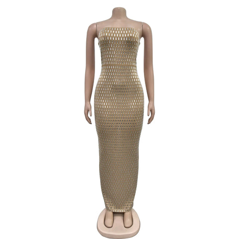 Summer New Trend Strapless Solid Color Hot Drill Sleeveless Long Dress CODE: KAR3384