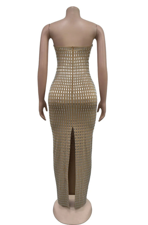 New Trend Strapless Solid Color Hot Drill Sleeveless Long Dress CODE: READY1556