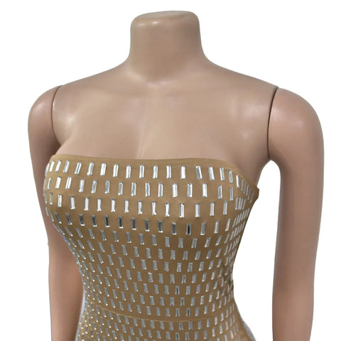 New Trend Strapless Solid Color Hot Drill Sleeveless Long Dress CODE: READY1556