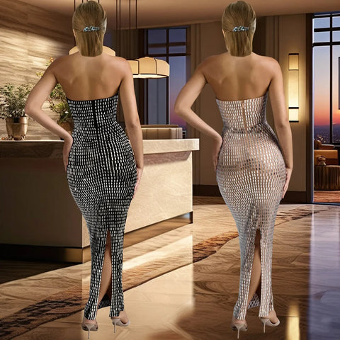 Summer New Trend Strapless Solid Color Hot Drill Sleeveless Long Dress CODE: KAR3384