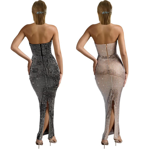 Summer New Trend Strapless Solid Color Hot Drill Sleeveless Long Dress CODE: KAR3384