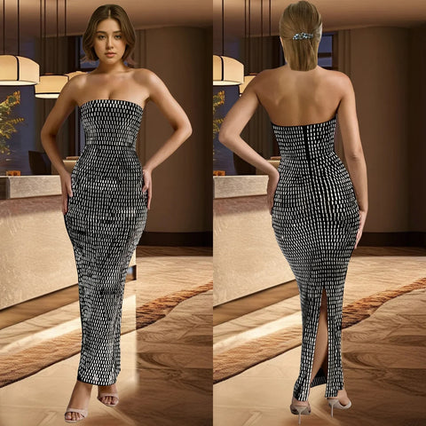 Summer New Trend Strapless Solid Color Hot Drill Sleeveless Long Dress CODE: KAR3384