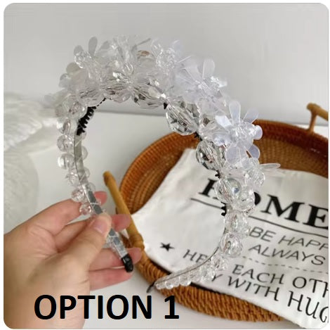 New Flower Beaded Winding Three-dimensional Crystal Pearl Braided Hairband CODE: KAR3385