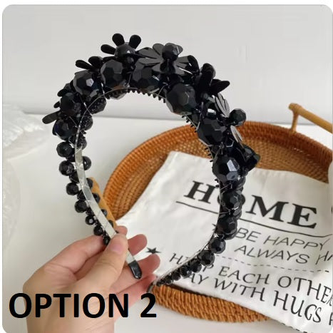 New Flower Beaded Winding Three-dimensional Crystal Pearl Braided Hairband CODE: KAR3385