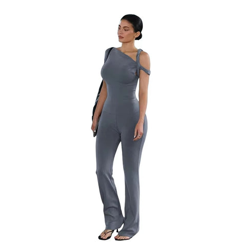 New Stretch Irregular Knot Short Sleeve Tank Top + Flare Pant 2 Piece Set CODE: KAR3387