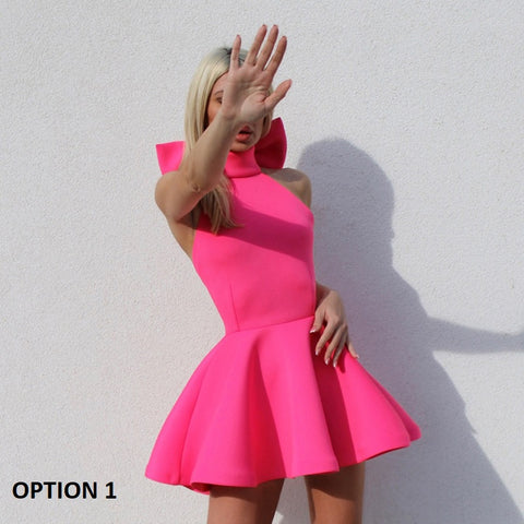 New Slim Pleated Sexy Sleeveless Solid Splice Halter Neck Party Mini Dress CODE: KAR3389