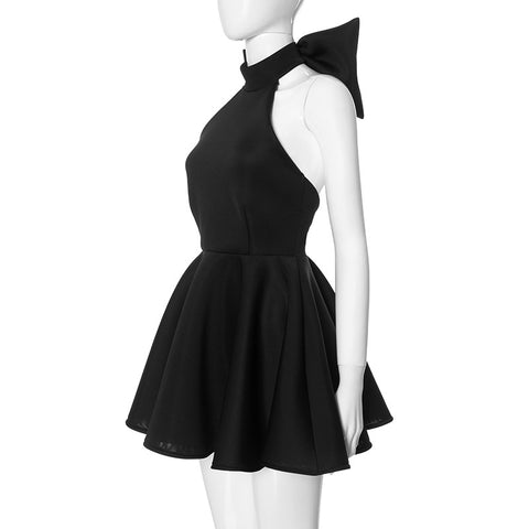 Sexy Sleeveless Solid Splice Halter Neck Party Mini Dress CODE: READY1523