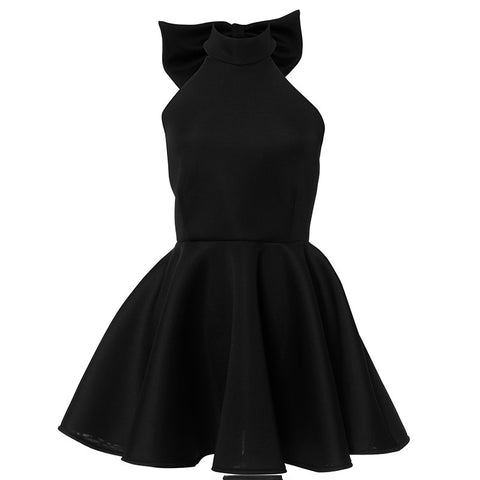 New Slim Pleated Sexy Sleeveless Solid Splice Halter Neck Party Mini Dress CODE: KAR3389