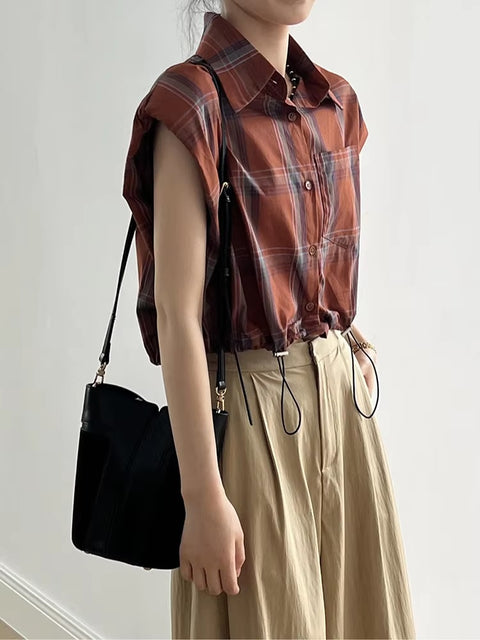 Summer New Retro Style Casual Sleeveless Plaid Shirt CODE: KAR3391