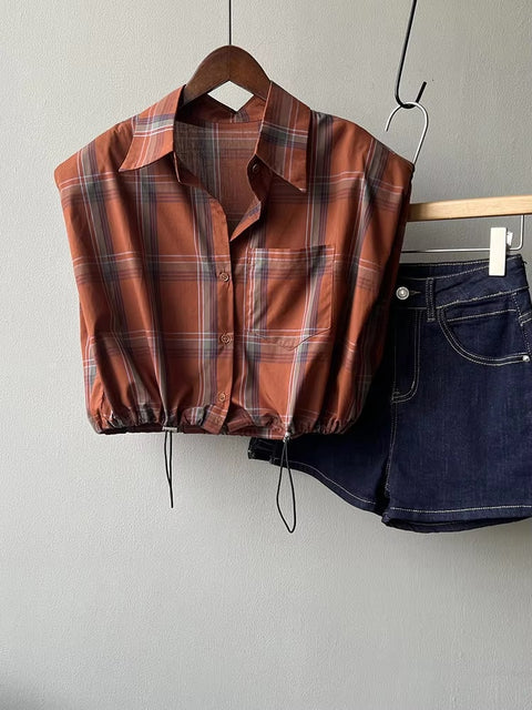Summer New Retro Style Casual Sleeveless Plaid Shirt CODE: KAR3391