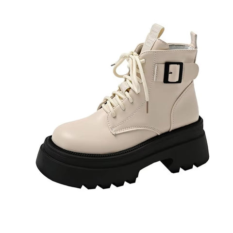 New sponge bottom short autumn retro thick sole thick heel side zipper boots CODE: KAR3398