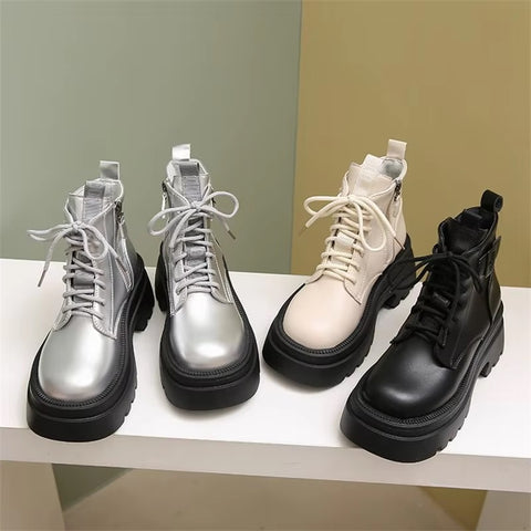 New sponge bottom short autumn retro thick sole thick heel side zipper boots CODE: KAR3398