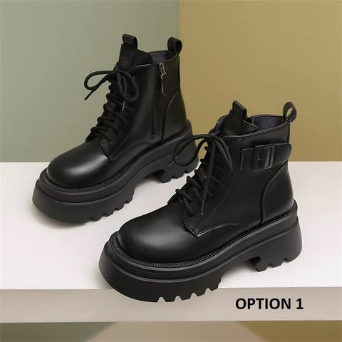 New sponge bottom short autumn retro thick sole thick heel side zipper boots CODE: KAR3398