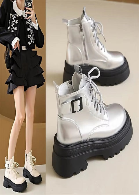New sponge bottom short autumn retro thick sole thick heel side zipper boots CODE: KAR3398