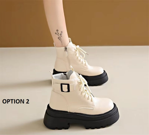 New sponge bottom short autumn retro thick sole thick heel side zipper boots CODE: KAR3398