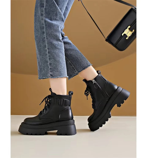 New sponge bottom short autumn retro thick sole thick heel side zipper boots CODE: KAR3398