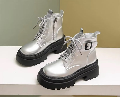New sponge bottom short autumn retro thick sole thick heel side zipper boots CODE: KAR3398