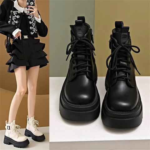 New sponge bottom short autumn retro thick sole thick heel side zipper boots CODE: KAR3398